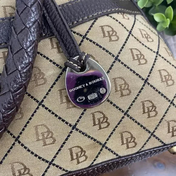 Dooney And Bourke Vintage Leather Brown Leather Signature Canvas Satchel Handbag